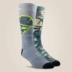 Roughneck Graphic Crew Work Sock 2 Pair Multi Color Pack - Men|Women