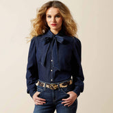 Puff Sleeve Denim Snap Shirt - Women|Trends