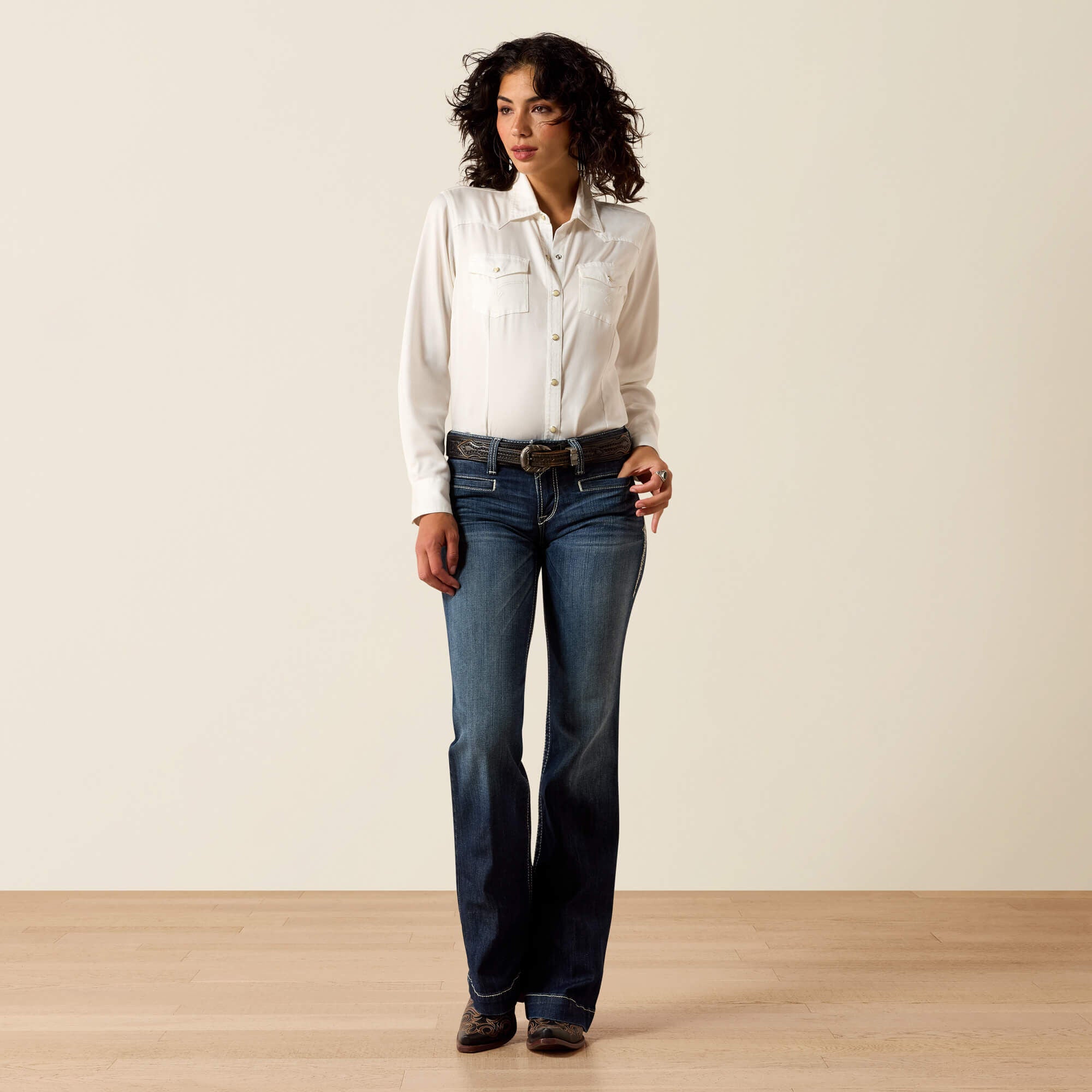 Trouser Mid Rise Stretch Entwined Wide Leg Jean - Women|Trends
