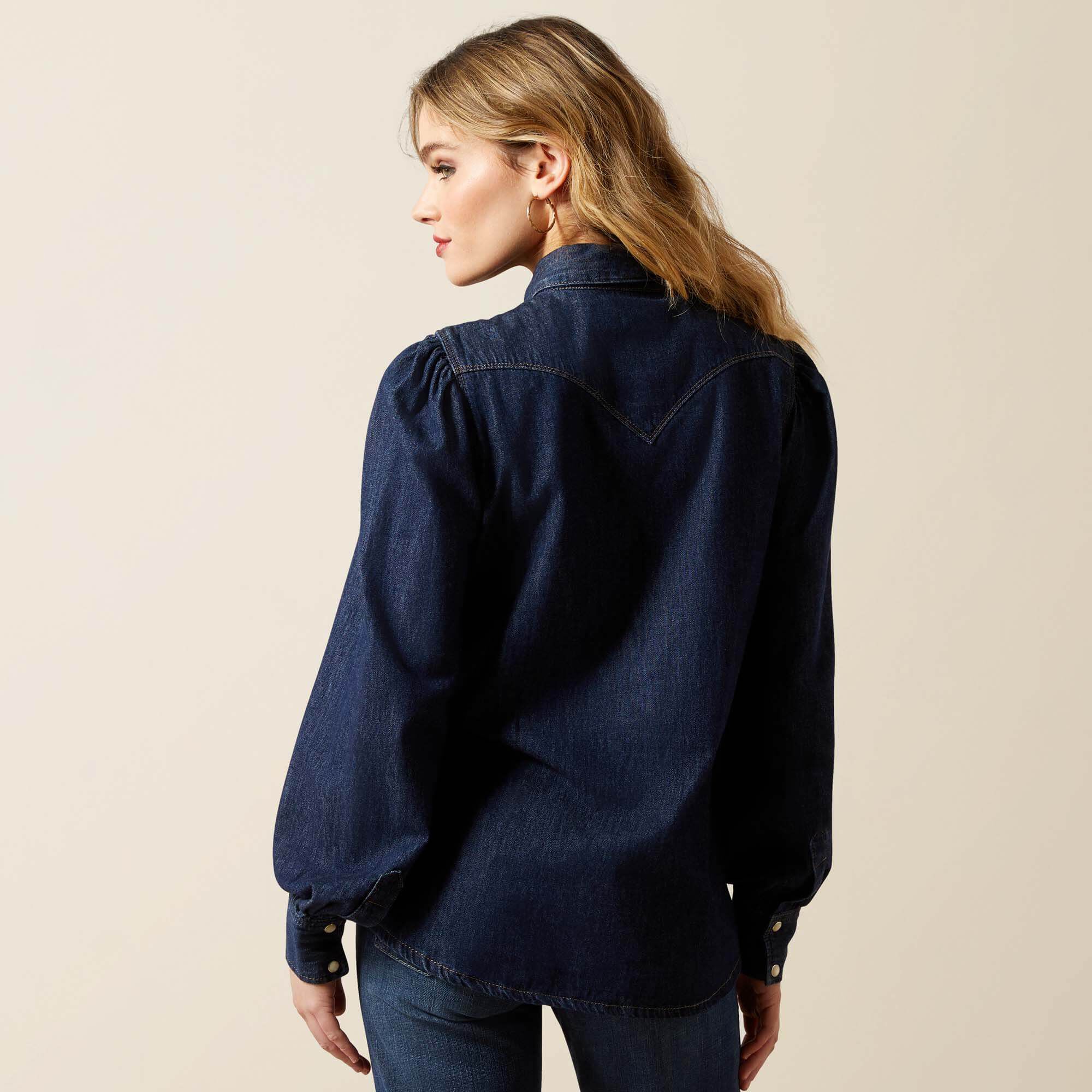 Puff Sleeve Denim Snap Shirt - Women|Trends