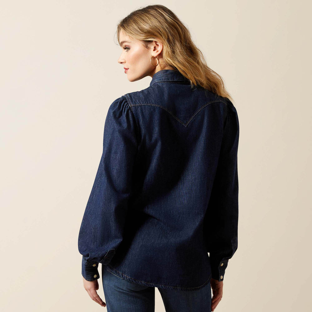 Puff Sleeve Denim Snap Shirt - Women|Trends