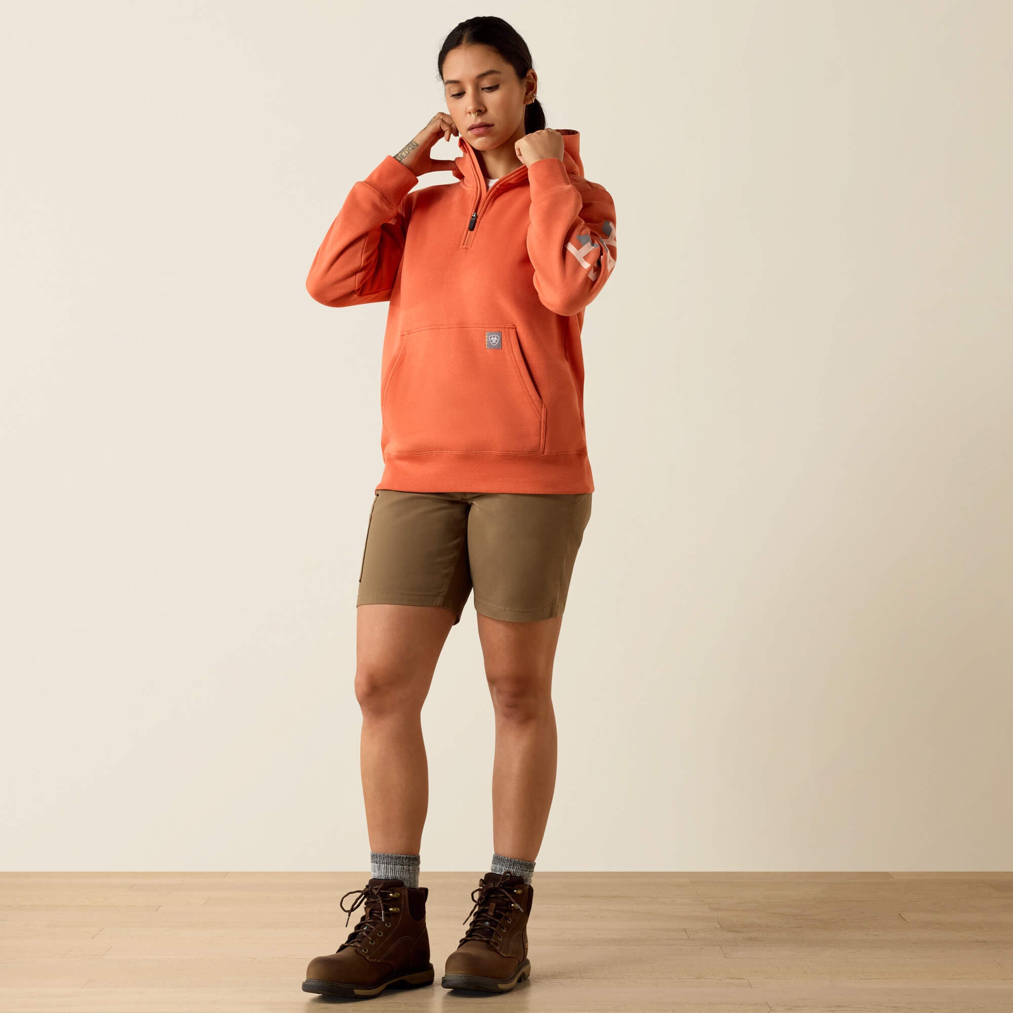 Rebar Lightweight Logo 1/2 Zip Hoodie - Women