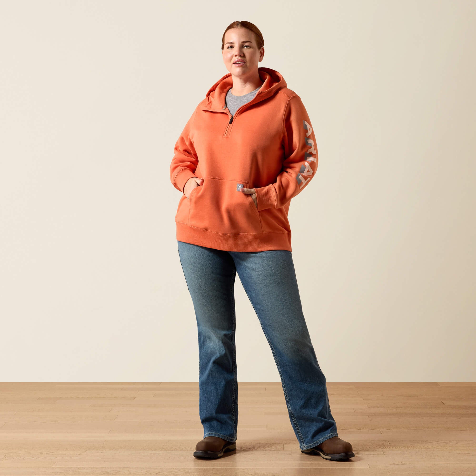 Rebar Lightweight Logo 1/2 Zip Hoodie - Women