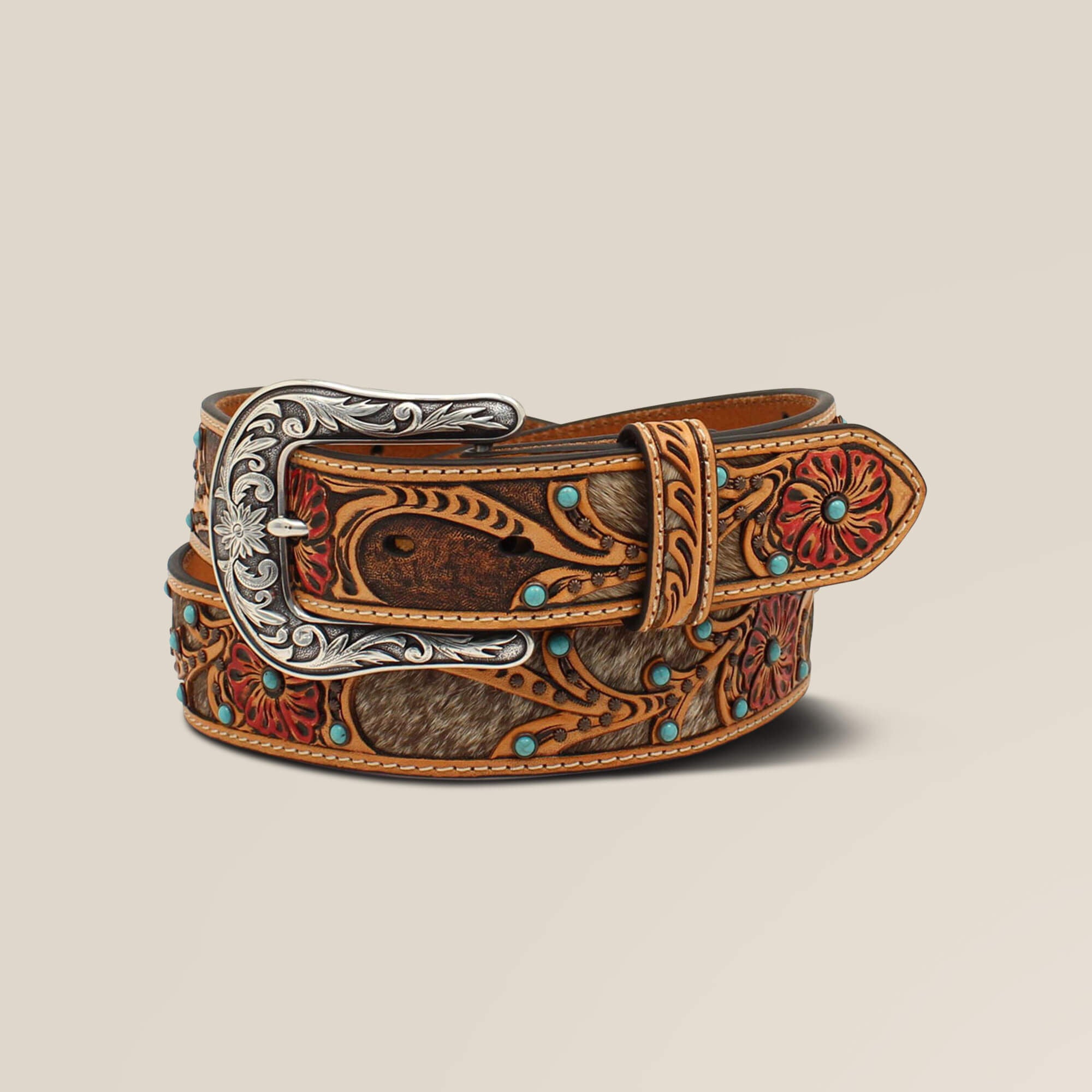 Flower/Calf Hair Belt - Women|Trends