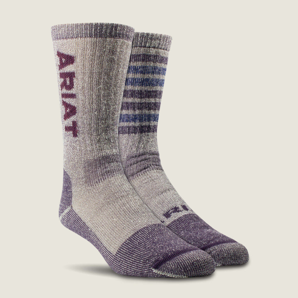 Midweight Merino Wool Blend Steel Toe Work Sock 2 Pair Multi Color Pack - Women