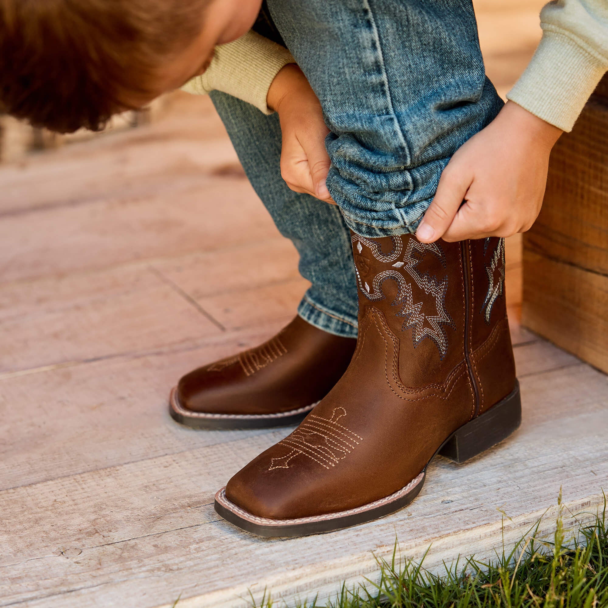 Tombstone Wide Square Toe Western Boot - Kids